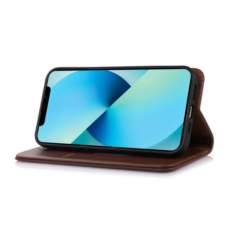 For iPhone 16 KHAZNEH Nappa Top Layer Cowhide Leather Phone Case(Brown) - iPhone 16 Cases by PMC TechLife | Online Shopping South Africa | PMC TechLife | Buy Now Pay Later Mobicred