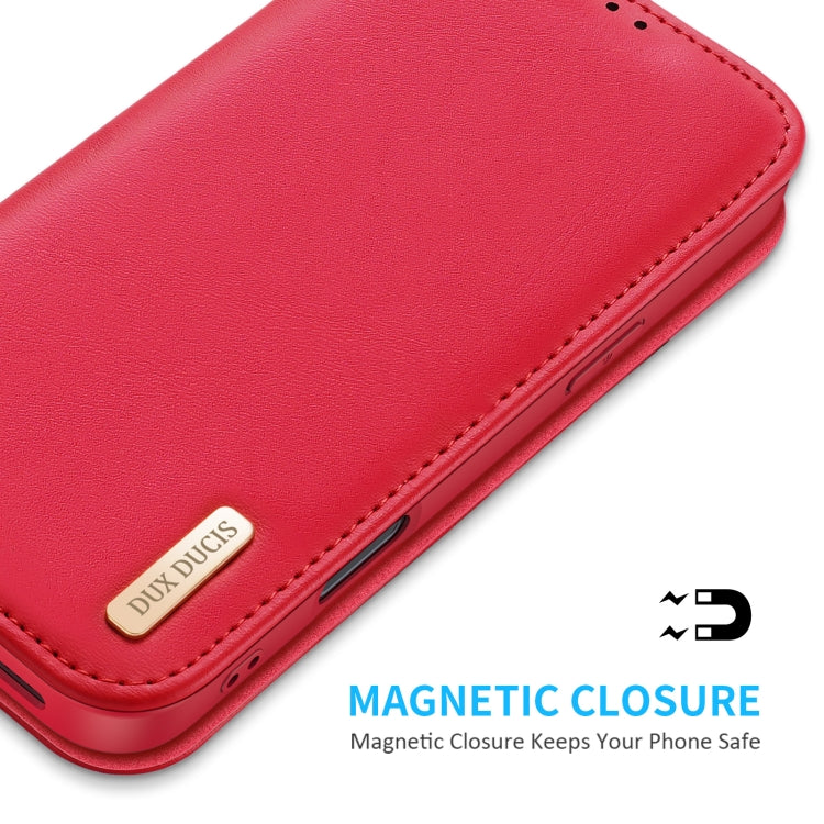 For iPhone 16 Pro DUX DUCIS Hivo Series Cowhide + PU + TPU Flip Phone Case(Red) - iPhone 16 Pro Cases by DUX DUCIS | Online Shopping South Africa | PMC Jewellery | Buy Now Pay Later Mobicred