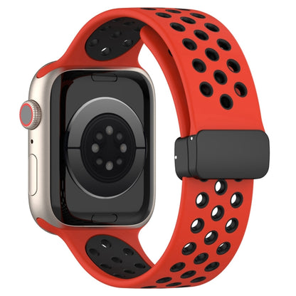 For Apple Watch SE 2023 40mm Magnetic Buckle Silicone Watch Band(Red Black) - Watch Bands by PMC Jewellery | Online Shopping South Africa | PMC Jewellery