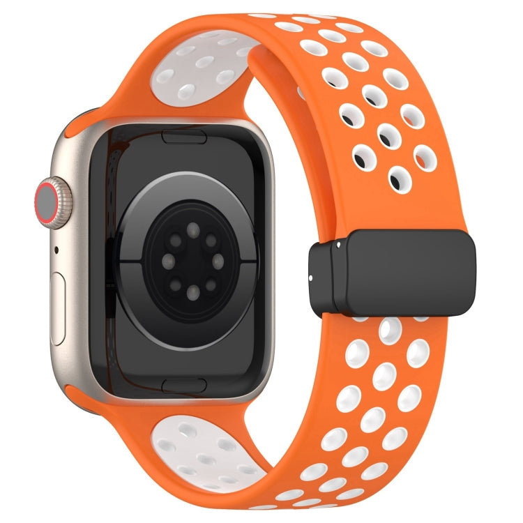 For Apple Watch Ultra 2 49mm Magnetic Buckle Silicone Watch Band(Orange White) - Watch Bands by PMC Jewellery | Online Shopping South Africa | PMC Jewellery