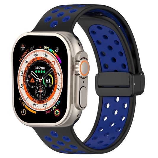 For Apple Watch Ultra 2 49mm Magnetic Buckle Silicone Watch Band(Black Blue) - Watch Bands by PMC Jewellery | Online Shopping South Africa | PMC Jewellery