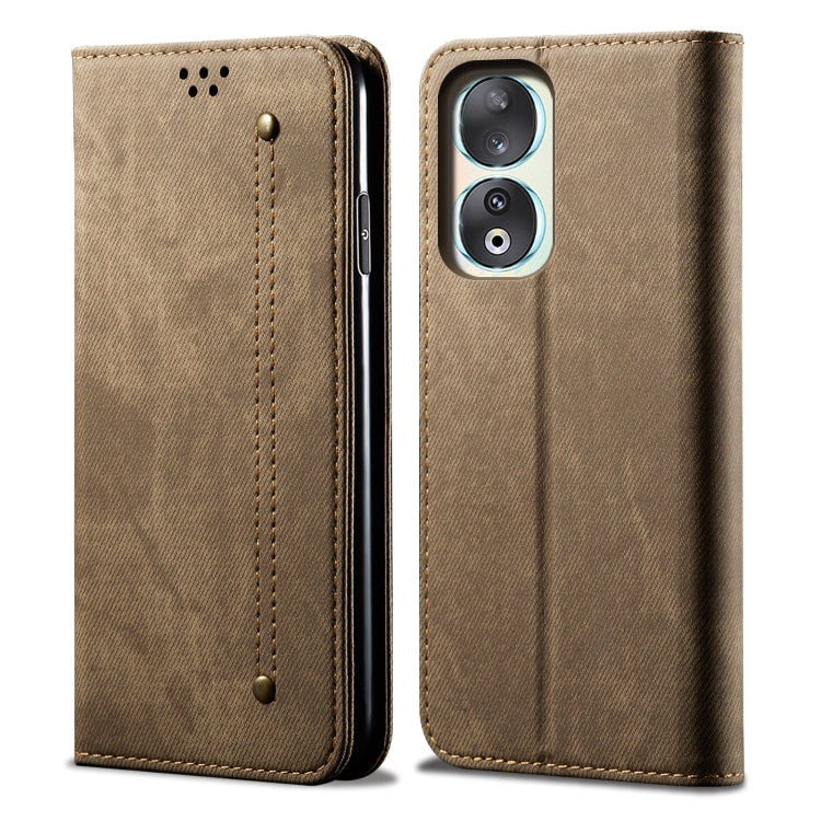 For Honor 90 Pro Denim Texture Flip Leather Phone Case(Khaki) - Honor Cases by PMC Jewellery | Online Shopping South Africa | PMC Jewellery | Buy Now Pay Later Mobicred