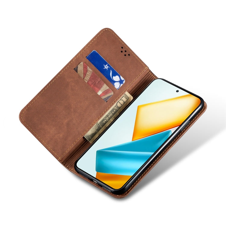 For Honor 90 GT Denim Texture Flip Leather Phone Case(Brown) - Honor Cases by PMC TechLife | Online Shopping South Africa | PMC TechLife | Buy Now Pay Later Mobicred