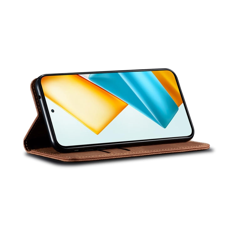 For Honor 90 GT Denim Texture Flip Leather Phone Case(Brown) - Honor Cases by PMC TechLife | Online Shopping South Africa | PMC TechLife | Buy Now Pay Later Mobicred