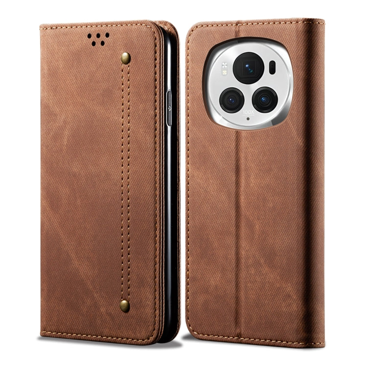 For Honor Magic6 Denim Texture Flip Leather Phone Case(Brown) - Honor Cases by PMC Jewellery | Online Shopping South Africa | PMC Jewellery | Buy Now Pay Later Mobicred