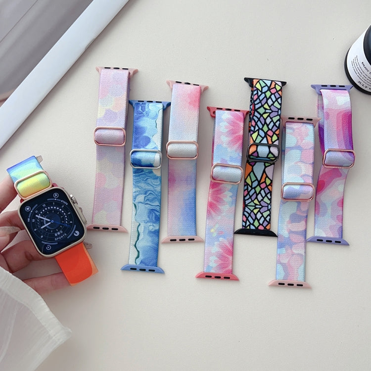 For Apple Watch Ultra 49mm Painted Pattern Nylon Replacement Watch Band(Flower Butterfly) - Watch Bands by PMC Jewellery | Online Shopping South Africa | PMC Jewellery | Buy Now Pay Later Mobicred