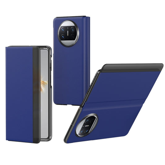 For Huawei Mate X3 Litchi Pattern Foldable Side Window View Protective Phone Case(Blue) - Huawei Cases by PMC Jewellery | Online Shopping South Africa | PMC Jewellery | Buy Now Pay Later Mobicred