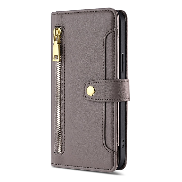 For Tecno Camon 20 Pro 4G Sheep Texture Cross-body Zipper Wallet Leather Phone Case(Grey) - Tecno Cases by PMC TechLife | Online Shopping South Africa | PMC TechLife | Buy Now Pay Later Mobicred