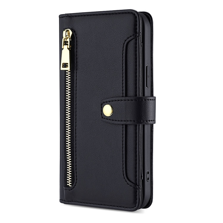 For Sharp Aquos R8 SH-52D Sheep Texture Cross-body Zipper Wallet Leather Phone Case(Black) - More Brand by PMC TechLife | Online Shopping South Africa | PMC TechLife | Buy Now Pay Later Mobicred