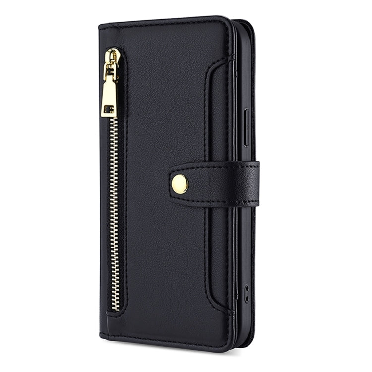 For Sharp Aquos sense8 Sheep Texture Cross-body Zipper Wallet Leather Phone Case(Black) - More Brand by PMC TechLife | Online Shopping South Africa | PMC TechLife | Buy Now Pay Later Mobicred