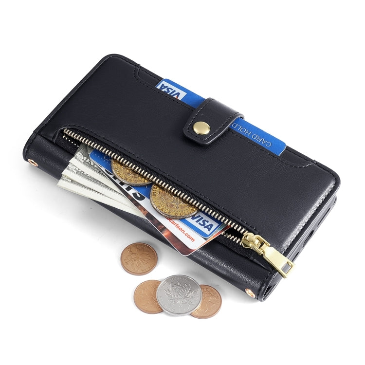 For Sharp Aquos sense8 Sheep Texture Cross-body Zipper Wallet Leather Phone Case(Black) - More Brand by PMC TechLife | Online Shopping South Africa | PMC TechLife | Buy Now Pay Later Mobicred