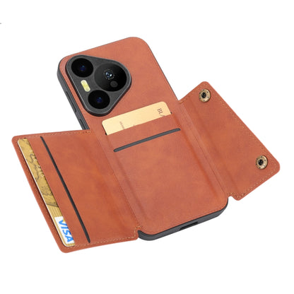 For Huawei Pura 70 Pro Double Buckle Card Slots Magnetic Phone Case(Brown) - Huawei Cases by PMC Jewellery | Online Shopping South Africa | PMC Jewellery | Buy Now Pay Later Mobicred