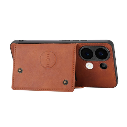 For Xiaomi Redmi Note 13 4G Global Double Buckle Card Slots Magnetic Phone Case(Brown) - Note 13 Cases by PMC Jewellery | Online Shopping South Africa | PMC Jewellery | Buy Now Pay Later Mobicred