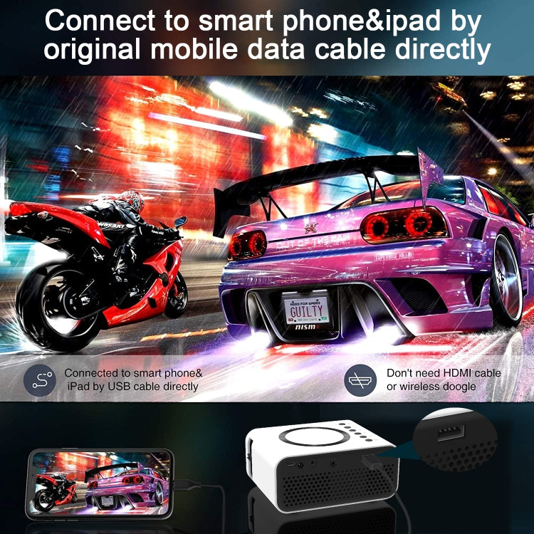 T300S 320x240 24ANSI Lumens Mini LCD Projector Supports Wired & Wireless Same Screen, Specification:EU Plug(White) - Mini Projector by PMC TechLife | Online Shopping South Africa | PMC TechLife | Buy Now Pay Later Mobicred