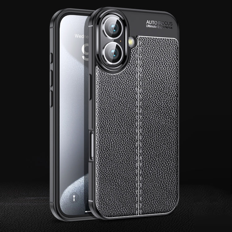 For iPhone 16 Plus Litchi Texture Shockproof TPU Phone Case(Black) - iPhone 16 Plus Cases by PMC TechLife | Online Shopping South Africa | PMC TechLife | Buy Now Pay Later Mobicred