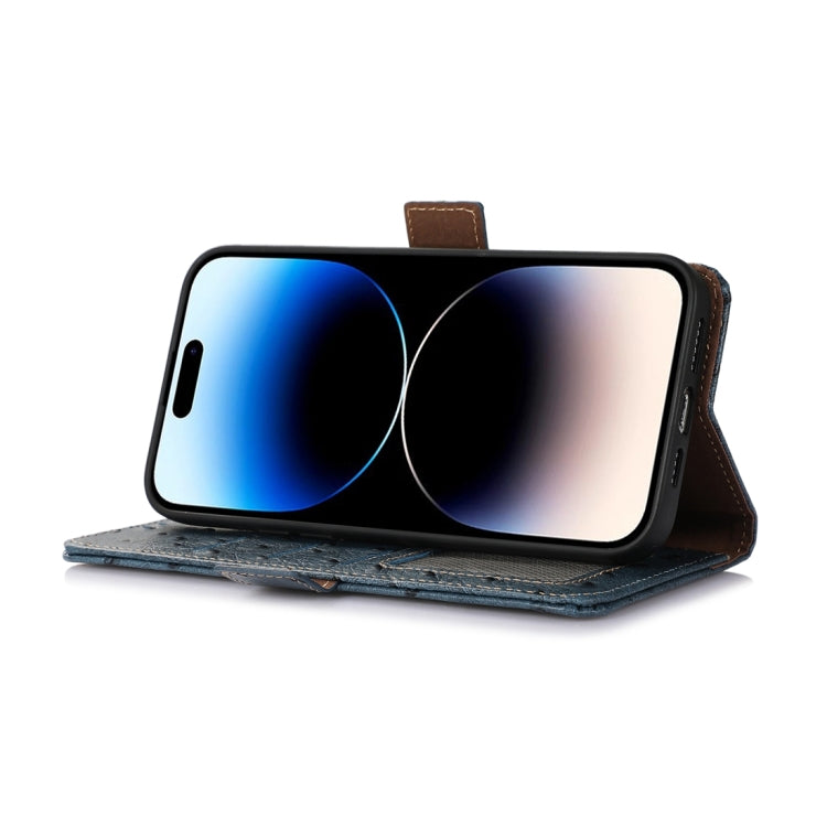 For Motorola Moto G14 4G Ostrich Pattern Genuine Leather RFID Phone Case(Blue) - Motorola Cases by PMC TechLife | Online Shopping South Africa | PMC TechLife | Buy Now Pay Later Mobicred