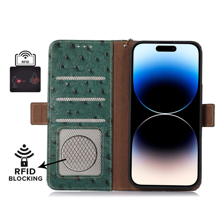 For OnePlus Nord 3 / Ace 2V Ostrich Pattern Genuine Leather RFID Phone Case(Green) - OnePlus Cases by PMC TechLife | Online Shopping South Africa | PMC TechLife | Buy Now Pay Later Mobicred