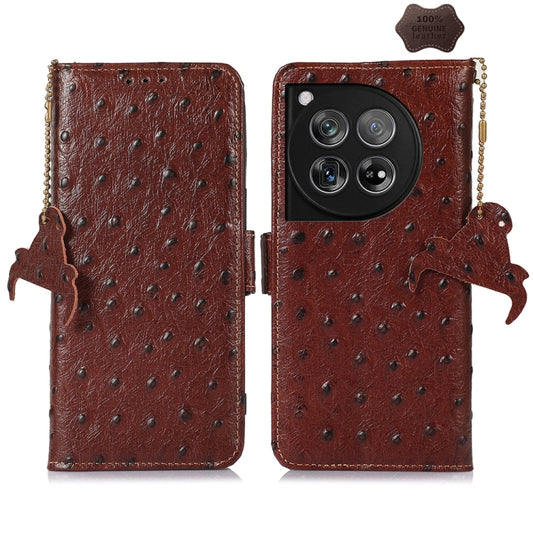 For OnePlus 12 Ostrich Pattern Genuine Leather RFID Phone Case(Coffee) - OnePlus Cases by PMC Jewellery | Online Shopping South Africa | PMC Jewellery | Buy Now Pay Later Mobicred