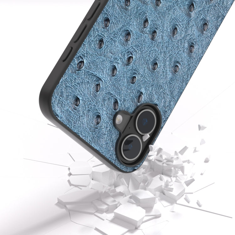 For iPhone 16 ABEEL Genuine Leather Ostrich Texture Phone Case(Blue) - iPhone 16 Cases by PMC Jewellery | Online Shopping South Africa | PMC Jewellery | Buy Now Pay Later Mobicred