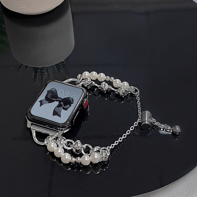 For Apple Watch SE 2023 40mm Pearl Bracelet Metal Watch Band(Silver Black) - Watch Bands by PMC Jewellery | Online Shopping South Africa | PMC Jewellery