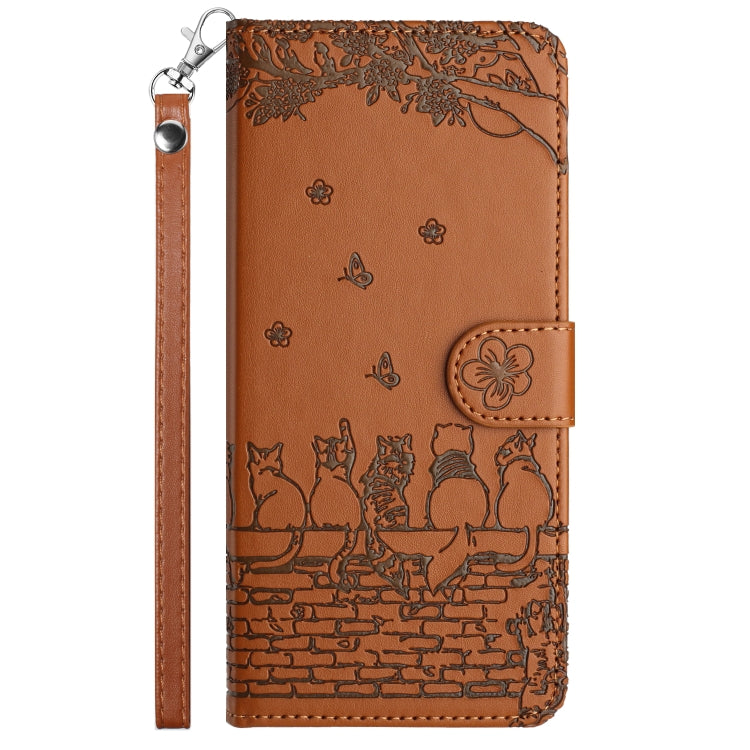 For iPhone 16 Pro Cat Embossing Pattern Leather Phone Case with Lanyard(Brown) - iPhone 16 Pro Cases by PMC TechLife | Online Shopping South Africa | PMC TechLife | Buy Now Pay Later Mobicred