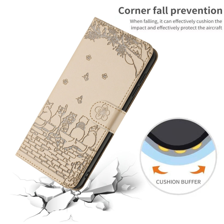 For iPhone 16 Pro Cat Embossing Pattern Leather Phone Case with Lanyard(Beige) - iPhone 16 Pro Cases by PMC TechLife | Online Shopping South Africa | PMC TechLife | Buy Now Pay Later Mobicred