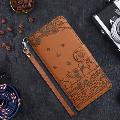 For iPhone 16 Plus Cat Embossing Pattern Leather Phone Case with Lanyard(Brown) - iPhone 16 Plus Cases by PMC Jewellery | Online Shopping South Africa | PMC Jewellery | Buy Now Pay Later Mobicred