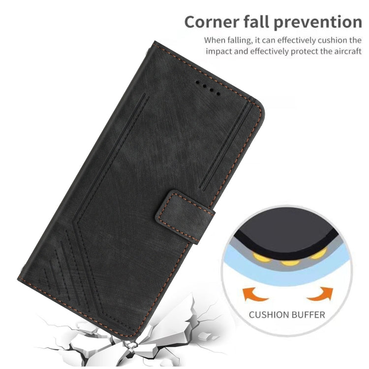For Infinix Hot 40 / 40 Pro Skin Feel Stripe Pattern Leather Phone Case with Lanyard(Black) - Infinix Cases by PMC TechLife | Online Shopping South Africa | PMC TechLife | Buy Now Pay Later Mobicred