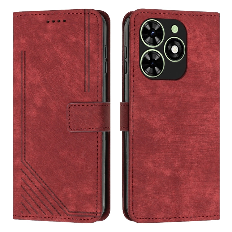 For Infinix Smart 8 Skin Feel Stripe Pattern Leather Phone Case with Lanyard(Red) - Infinix Cases by PMC Jewellery | Online Shopping South Africa | PMC Jewellery | Buy Now Pay Later Mobicred