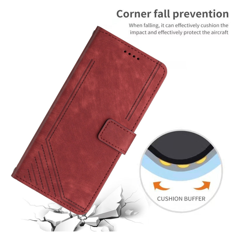 For Infinix Smart 8 Skin Feel Stripe Pattern Leather Phone Case with Lanyard(Red) - Infinix Cases by PMC TechLife | Online Shopping South Africa | PMC TechLife | Buy Now Pay Later Mobicred