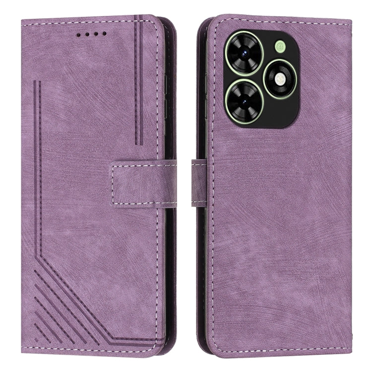 For Infinix Smart 8 Skin Feel Stripe Pattern Leather Phone Case with Lanyard(Purple) - Infinix Cases by PMC Jewellery | Online Shopping South Africa | PMC Jewellery | Buy Now Pay Later Mobicred