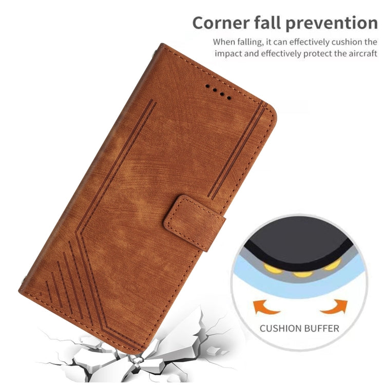 For Infinix Note 40 4G Skin Feel Stripe Pattern Leather Phone Case with Lanyard(Brown) - Infinix Cases by PMC TechLife | Online Shopping South Africa | PMC TechLife | Buy Now Pay Later Mobicred