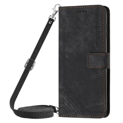 For Infinix Note 40 4G Skin Feel Stripe Pattern Leather Phone Case with Lanyard(Black) - Infinix Cases by PMC Jewellery | Online Shopping South Africa | PMC Jewellery | Buy Now Pay Later Mobicred