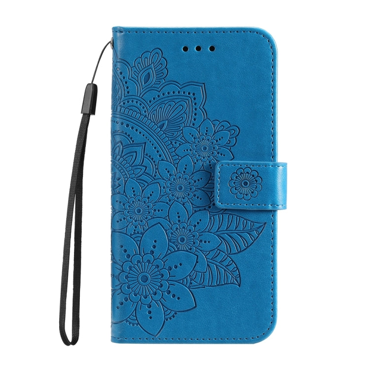For iPhone 16e Seven-petal Flowers Embossing Leather Phone Case(Blue) - iPhone 16e Cases by PMC TechLife | Online Shopping South Africa | PMC TechLife | Buy Now Pay Later Mobicred