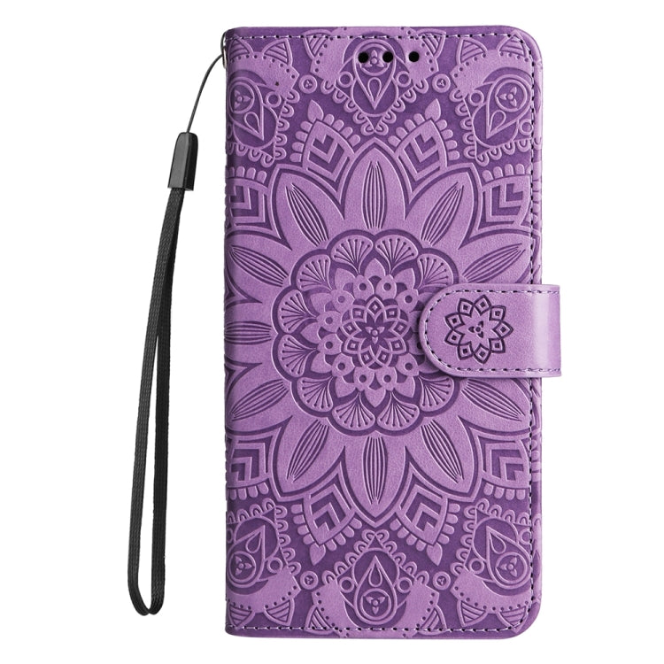 For iPhone 16e Embossed Sunflower Leather Phone Case(Purple) - iPhone 16e Cases by PMC TechLife | Online Shopping South Africa | PMC TechLife | Buy Now Pay Later Mobicred