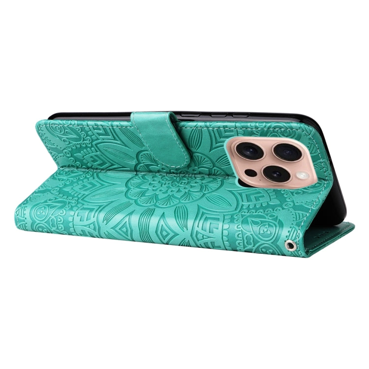 For iPhone 16 Pro Embossed Sunflower Leather Phone Case(Green) - iPhone 16 Pro Cases by PMC TechLife | Online Shopping South Africa | PMC TechLife | Buy Now Pay Later Mobicred
