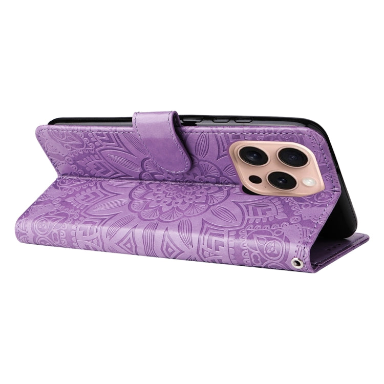 For iPhone 16 Pro Embossed Sunflower Leather Phone Case(Purple) - iPhone 16 Pro Cases by PMC Jewellery | Online Shopping South Africa | PMC Jewellery | Buy Now Pay Later Mobicred