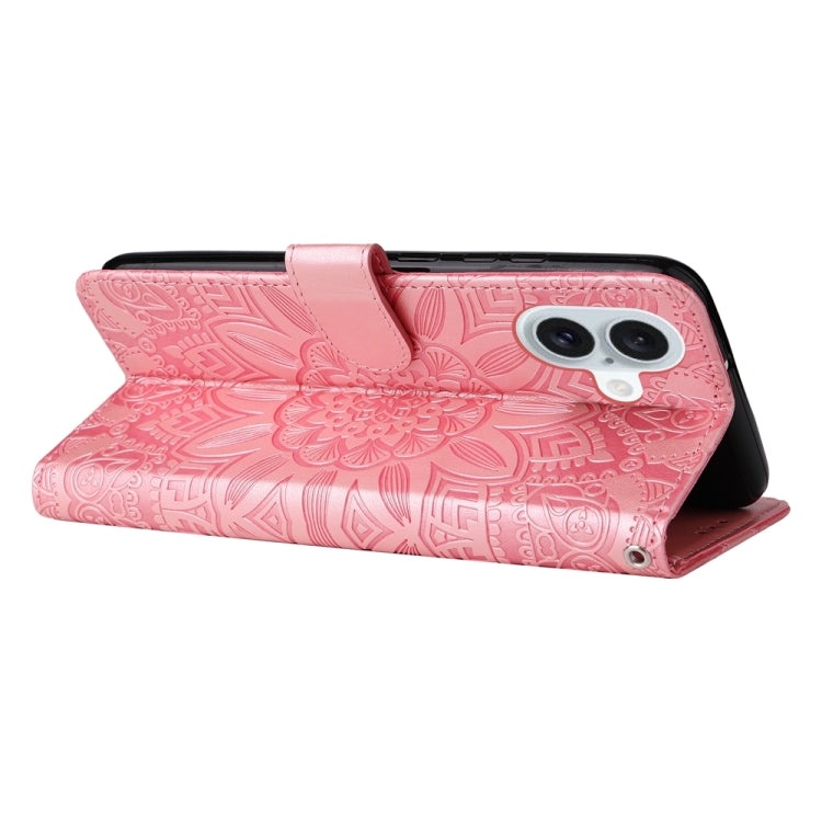 For iPhone 16 Plus Embossed Sunflower Leather Phone Case(Pink) - iPhone 16 Plus Cases by PMC TechLife | Online Shopping South Africa | PMC TechLife | Buy Now Pay Later Mobicred