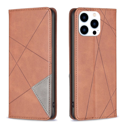 For iPhone 16 Pro Max Rhombus Texture Magnetic Leather Phone Case(Brown) - iPhone 16 Pro Max Cases by PMC Jewellery | Online Shopping South Africa | PMC Jewellery | Buy Now Pay Later Mobicred