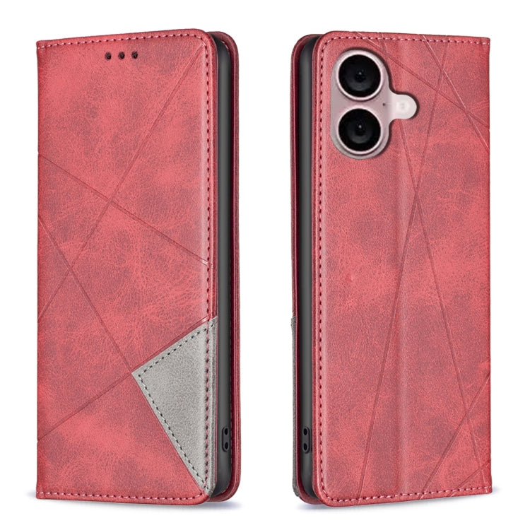 For iPhone 16 Plus Rhombus Texture Magnetic Leather Phone Case(Red) - iPhone 16 Plus Cases by PMC Jewellery | Online Shopping South Africa | PMC Jewellery | Buy Now Pay Later Mobicred