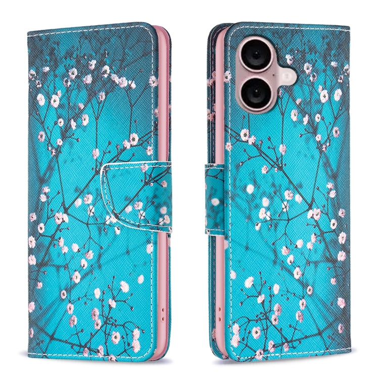 For iPhone 16 Colored Drawing Pattern Leather Phone Case(Plum Blossom) - iPhone 16 Cases by PMC TechLife | Online Shopping South Africa | PMC TechLife | Buy Now Pay Later Mobicred