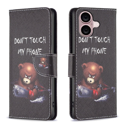 For iPhone 16 Plus Colored Drawing Pattern Leather Phone Case(Bear) - iPhone 16 Plus Cases by PMC Jewellery | Online Shopping South Africa | PMC Jewellery | Buy Now Pay Later Mobicred