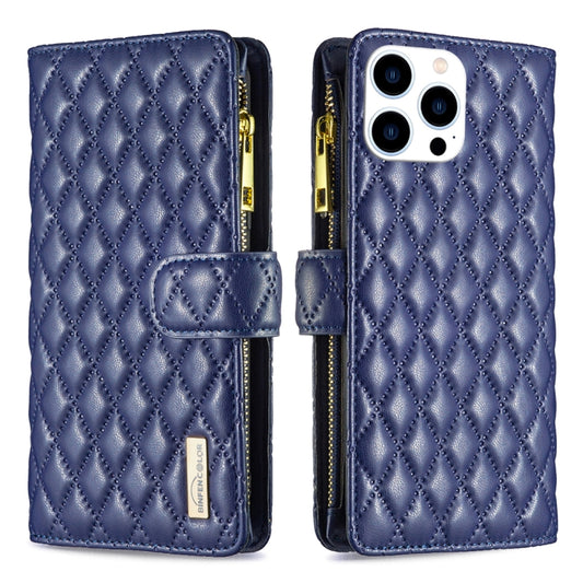 For iPhone 16 Pro Max Diamond Lattice Zipper Wallet Leather Flip Phone Case(Blue) - iPhone 16 Pro Max Cases by PMC Jewellery | Online Shopping South Africa | PMC Jewellery | Buy Now Pay Later Mobicred