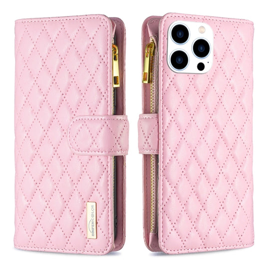 For iPhone 16 Pro Max Diamond Lattice Zipper Wallet Leather Flip Phone Case(Pink) - iPhone 16 Pro Max Cases by PMC Jewellery | Online Shopping South Africa | PMC Jewellery | Buy Now Pay Later Mobicred