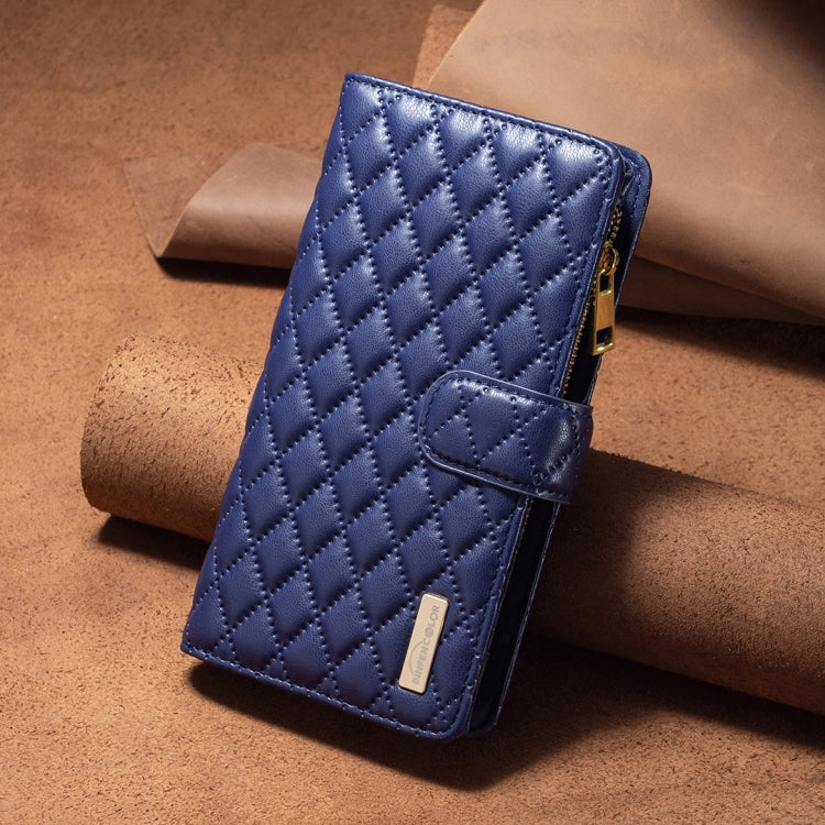 For iPhone 16 Pro Diamond Lattice Zipper Wallet Leather Flip Phone Case(Blue) - iPhone 16 Pro Cases by PMC Jewellery | Online Shopping South Africa | PMC Jewellery | Buy Now Pay Later Mobicred