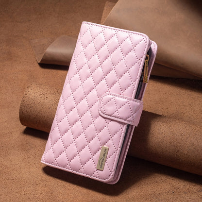 For iPhone 16 Pro Diamond Lattice Zipper Wallet Leather Flip Phone Case(Pink) - iPhone 16 Pro Cases by PMC Jewellery | Online Shopping South Africa | PMC Jewellery | Buy Now Pay Later Mobicred