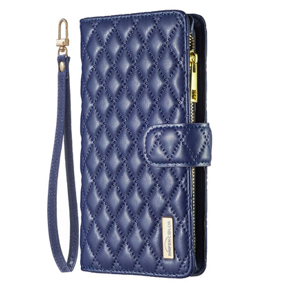 For iPhone 16 Diamond Lattice Zipper Wallet Leather Flip Phone Case(Blue) - iPhone 16 Cases by PMC Jewellery | Online Shopping South Africa | PMC Jewellery | Buy Now Pay Later Mobicred