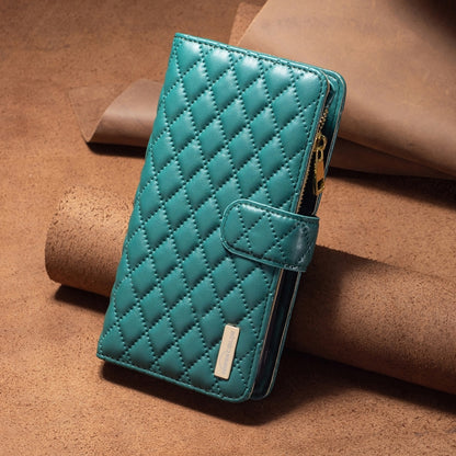 For iPhone 16 Plus Diamond Lattice Zipper Wallet Leather Flip Phone Case(Green) - iPhone 16 Plus Cases by PMC Jewellery | Online Shopping South Africa | PMC Jewellery | Buy Now Pay Later Mobicred