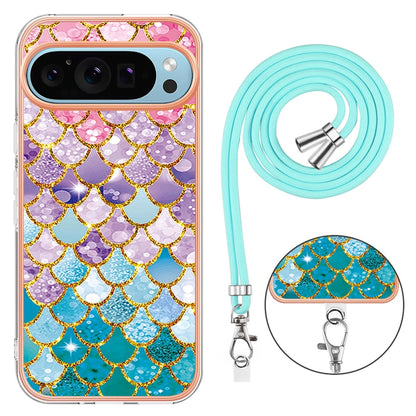 For Google Pixel 9 / 9 Pro Electroplating IMD TPU Phone Case with Lanyard(Colorful Scales) - Google Cases by PMC Jewellery | Online Shopping South Africa | PMC Jewellery | Buy Now Pay Later Mobicred