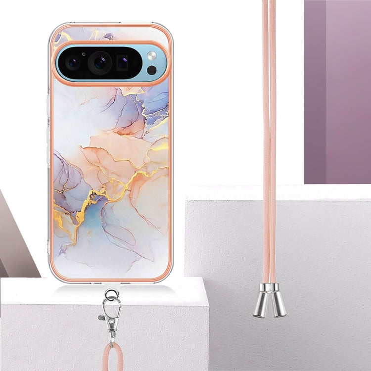 For Google Pixel 9 Pro XL Electroplating IMD TPU Phone Case with Lanyard(White Marble) - Google Cases by PMC Jewellery | Online Shopping South Africa | PMC Jewellery | Buy Now Pay Later Mobicred